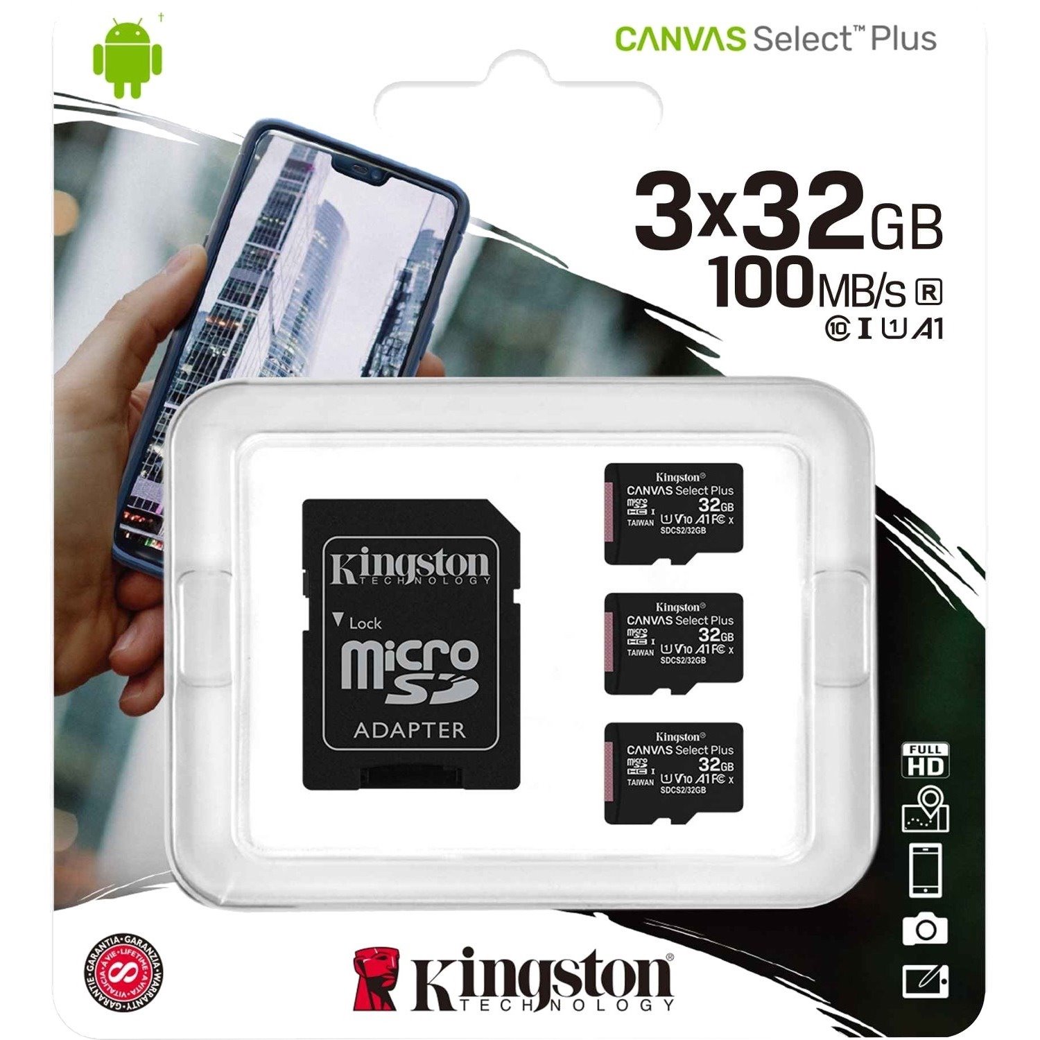 Kingston Canvas Select Plus SDCS2 32 GB Class 10/UHS-I (U1) microSDHC - 3 Pack