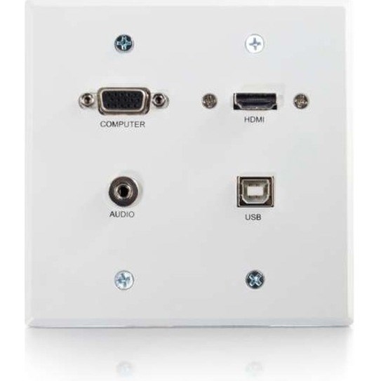 C2G-RapidRun VGA + 3.5mm Double Gang Wall Plate + HDMI and USB Pass Through - White