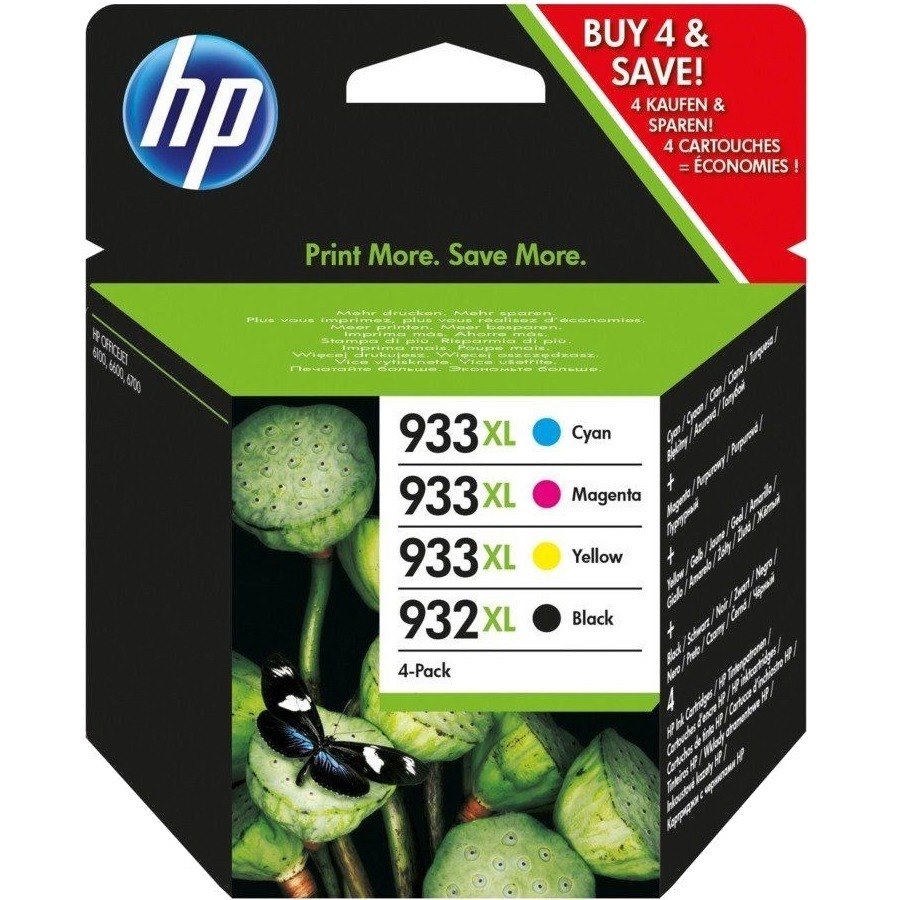 HP 932XL/933XL Original High Yield Inkjet Ink Cartridge - Combo Pack - Black, Cyan, Magenta, Yellow - 4 / Pack