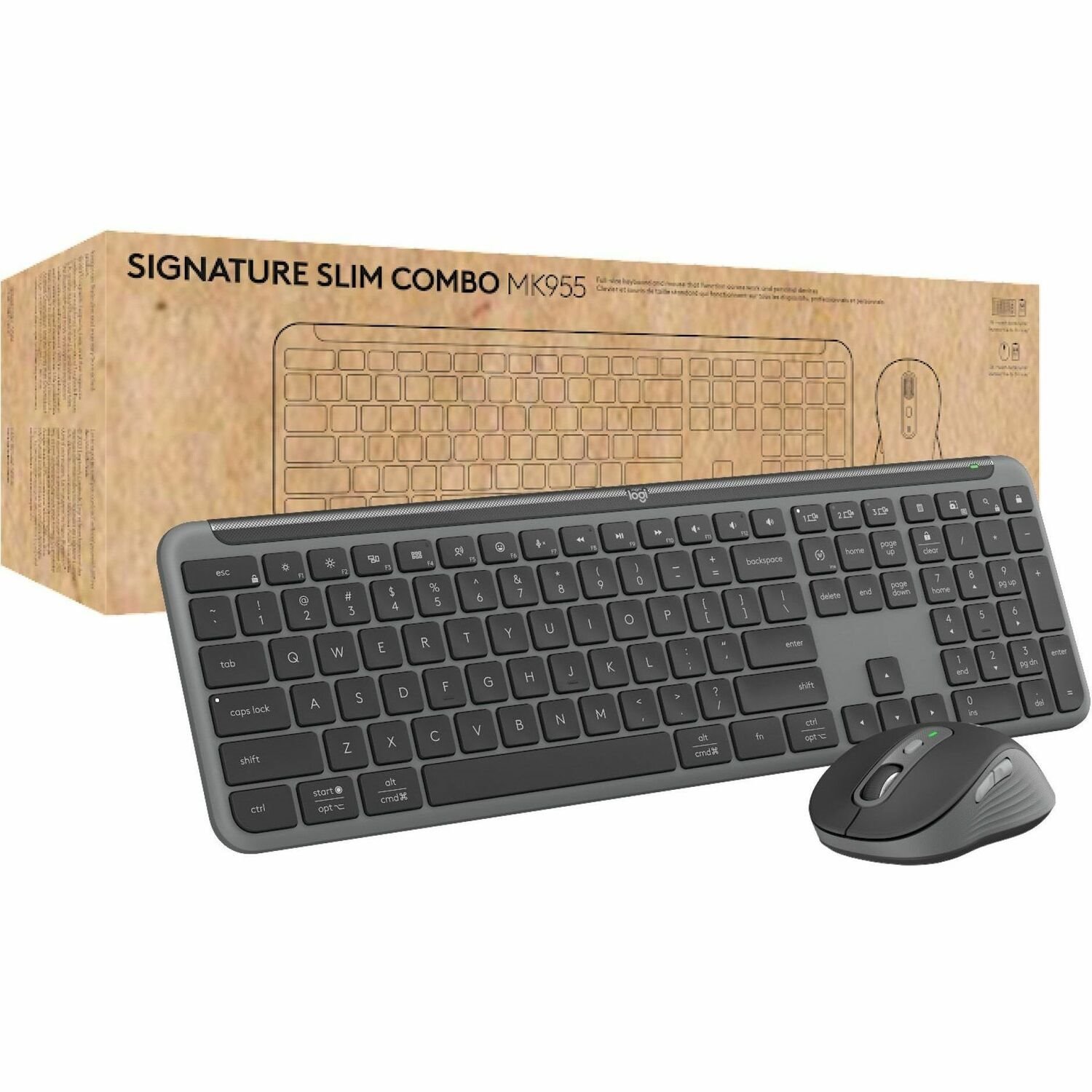 Logitech Signature Slim MK955 for Business Wireless Keyboard and Mouse Combo, Quiet Typing, Secure Receiver - Graphite