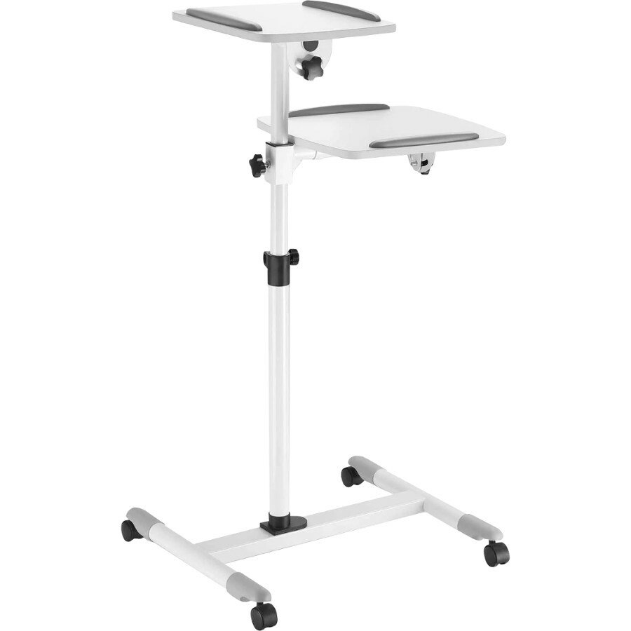 Mobile Cart for Projectors and Laptops, Two Trays for Devices up to 10kg, Trays Tilt and Swivel, Height Adjustable, Grey/White, Lifetime Warranty