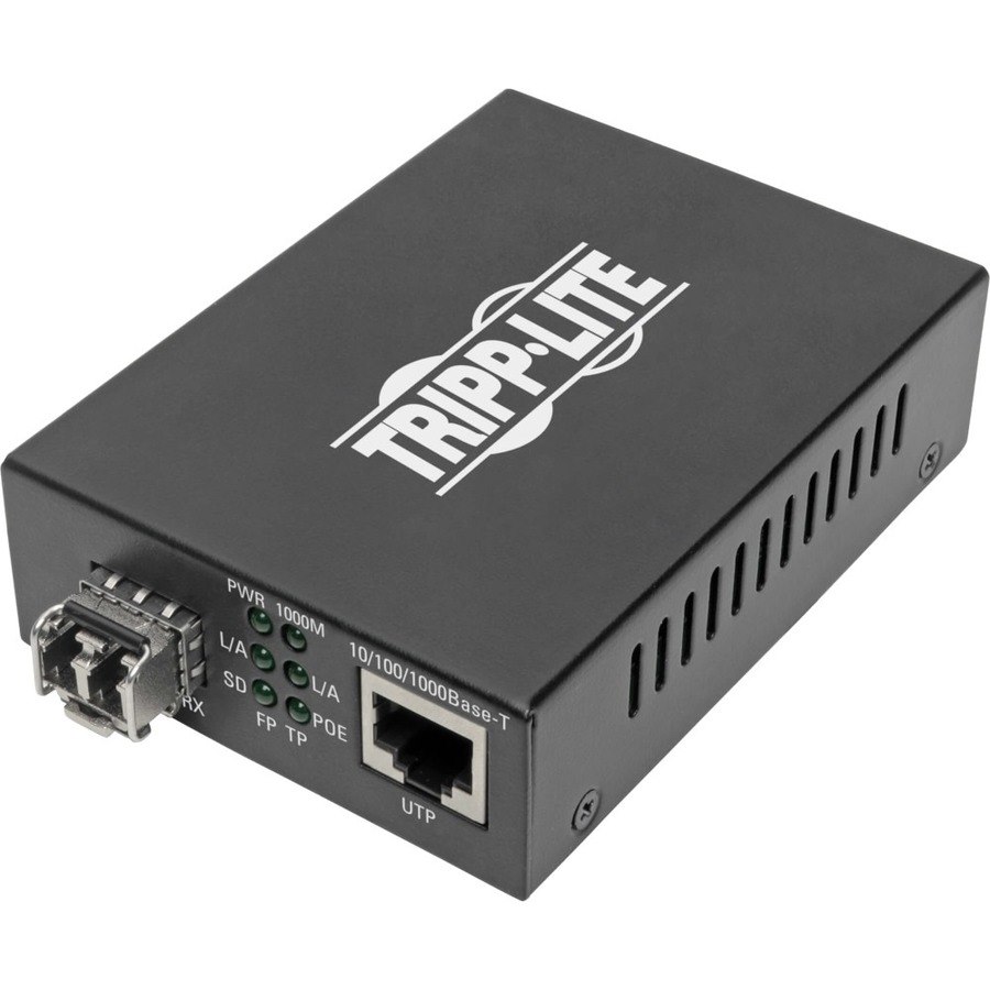 Eaton Tripp Lite Series Gigabit Multimode Fiber to Ethernet Media Converter, PoE+ - International Power Cables, 10/100/1000 LC, 850 nm, 550 m (1,804 ft.)