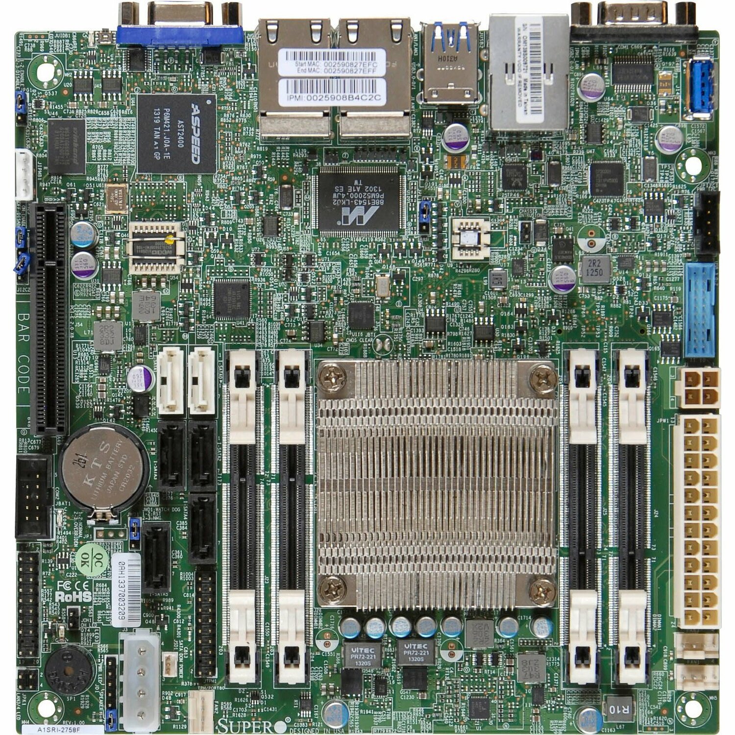 Supermicro A1SAi-2750F Desktop Motherboard - Intel Chipset - Socket BGA-1283 - Mini ITX