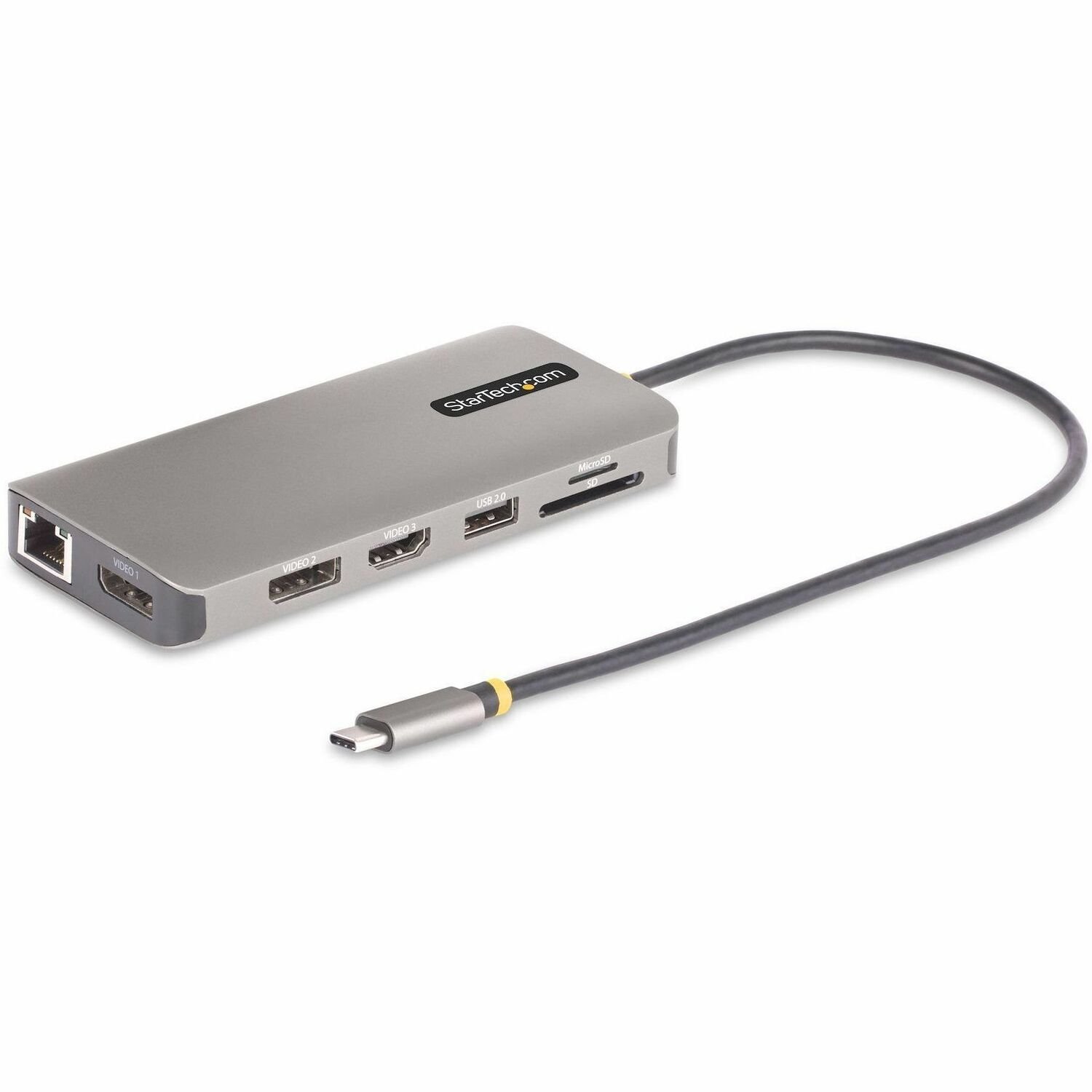 StarTech.com USB-C Triple-Monitor Multiport Adapter, Dual 4K 60Hz + 4K 30Hz HDMI & DP, 4x USB-A, 100W PD Pass-Through, GbE, SD Card Reader