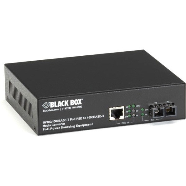 Black Box PoE PSE Gigabit Media Converter, Single-Mode SC, 10 km