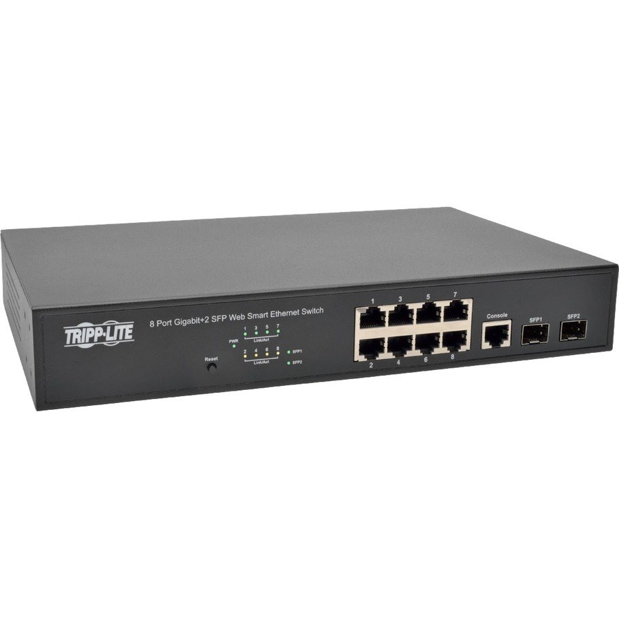 Tripp Lite by Eaton 8 10/100/1000Mbps Port Gigabit L2 Web-Smart Managed Switch, 2 Dedicated Gigabit SFP Slots, 20 Gbps, Web Interface