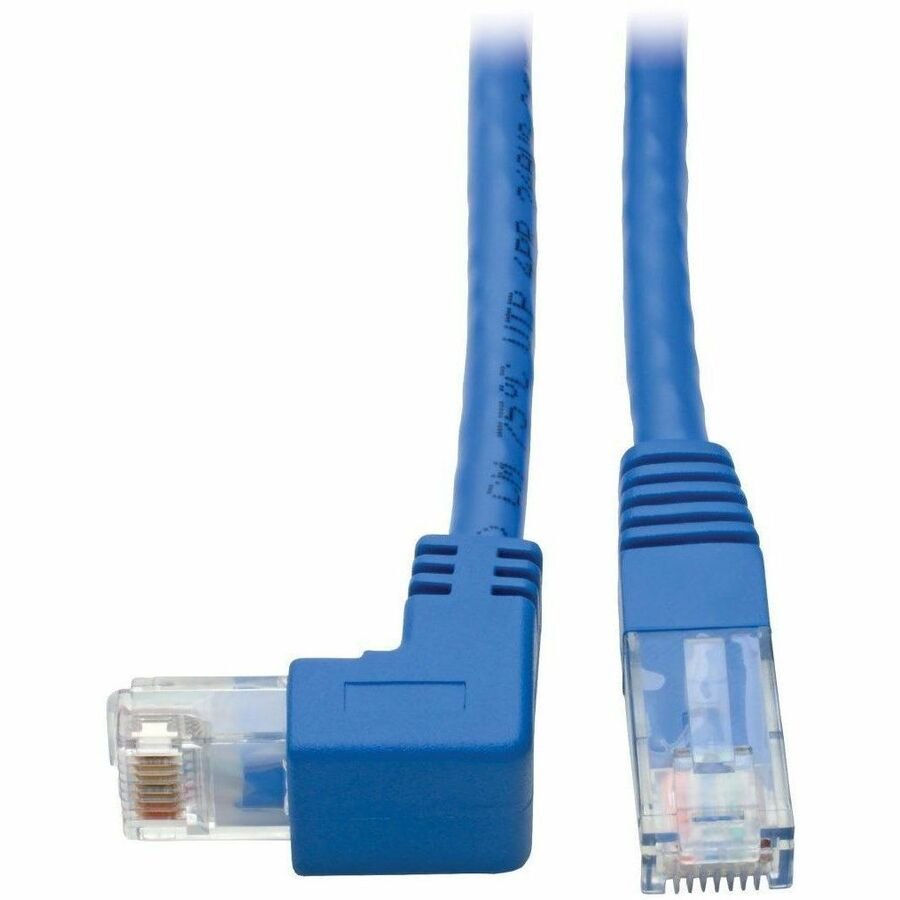 Eaton Tripp Lite Series Down-Angle Cat6 Gigabit Molded UTP Ethernet Cable (RJ45 Right-Angle Down M to RJ45 M), Blue, 1 ft. (0.31 m)