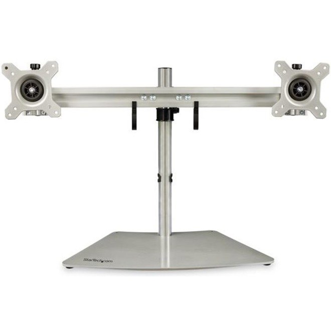 StarTech.com Dual Monitor Stand, Free Standing Desktop Pole Stand for 2x 24" (17.6lb/8kg) VESA Mount Displays, Height Adjustable, Silver