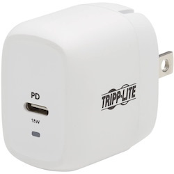 Tripp Lite by Eaton Compact USB-C Wall Charger with USB-C to Lightning Cable - 18W PD Charging GaN Technology White
