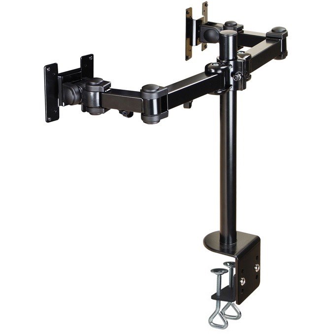 Newstar Full Motion Dual Desk Mount (clamp) for two 10-27" Monitor Screens, Height Adjustable - Black