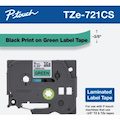 Brother TZe-721CS, 0.35" x 26.2', Black on Green Laminated Label Tape