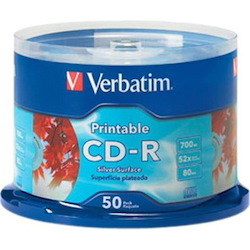 Verbatim CD-R 700MB 52X Silver Inkjet Printable - 50pk Spindle