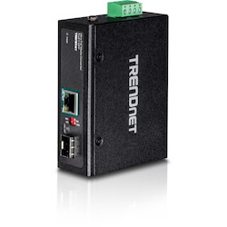 TRENDnet Hardened Industrial SFP to Gigabit UPoE Media Converter; IP30 Rated Housing; Includes DIN-rail & Wall Mounts; Operating Temp. -40 to 75 ?C (-40 to 167 ?F); TI-UF11SFP