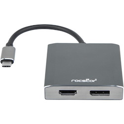 Rocstor Premium USB-C to DisplayPort & HDMI Dual Port Adapter - DisplayPort 4K @60Hz, HDMI 4K@30Hz - USB Type- C to 1x DisplayPort & 1x HDMI - 2-Port MST Adapter - for Mac and Windows - 4Kx2K 60Hz DisplayPort Resolutions up to 3840x2160, 4Kx2K 30Hz HDMI Resolutions up to 3840x2160- for MacBook Pro, Notebook/Desktop PC - ALUMINUM ADAPTER USB-C to DisplayPort & HDMI 4K WINDOWS AND MAC