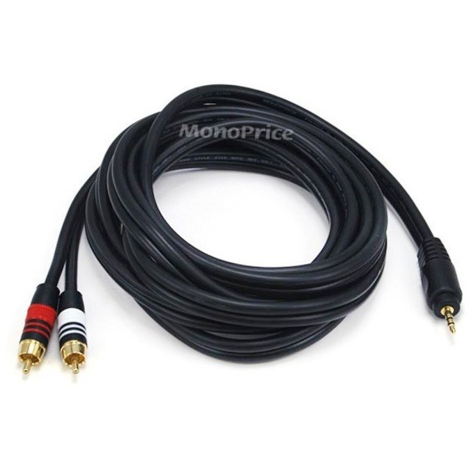 Monoprice 10ft Premium 3.5mm Stereo Male to 2RCA Male 22AWG Cable (Gold Plated) - Black