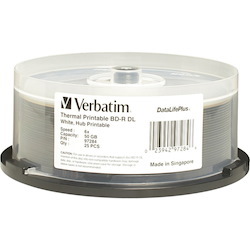 Verbatim BD-R DL 50GB 8X, White Label, DataLife+, White Thermal Hub Printable, Hard Coat, 25PK Spindle