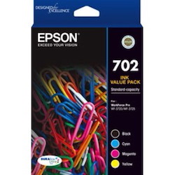 Epson DURABrite Ultra 702 Original Standard Yield Inkjet Ink Cartridge - Value Pack - Black, Cyan, Magenta, Yellow - 4 / Pack