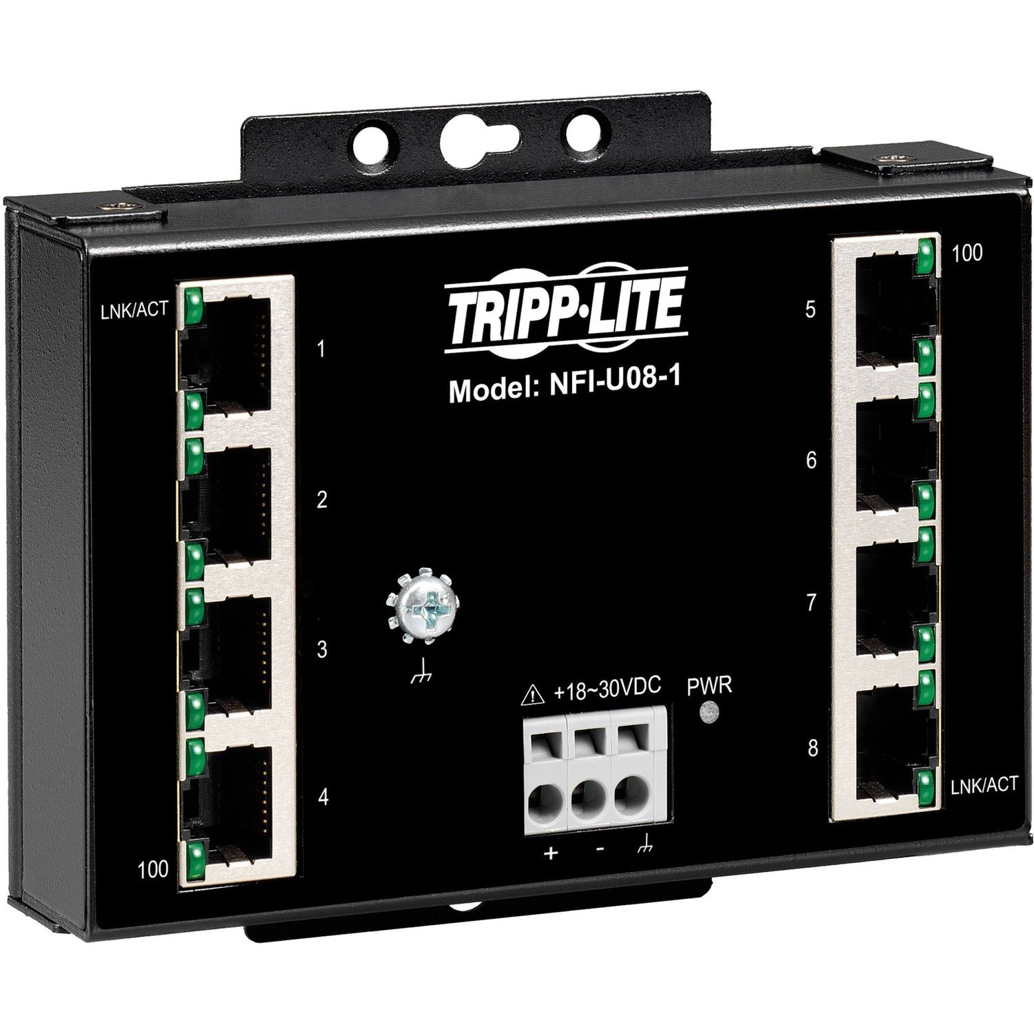 Eaton Tripp Lite Series 8-Port Unmanaged Fast Industrial Ethernet Switch - 10/100 Mbps, Ruggedized, -40&deg; to 75&deg;C, DIN/Wall Mount, TAA