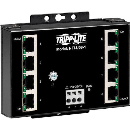 Tripp Lite by Eaton 8-Port Unmanaged Fast Industrial Ethernet Switch 10/100 Mbps Ruggedized -40Â&deg; to 75Â&deg;C DIN/Wall Mount - TAA Compliant