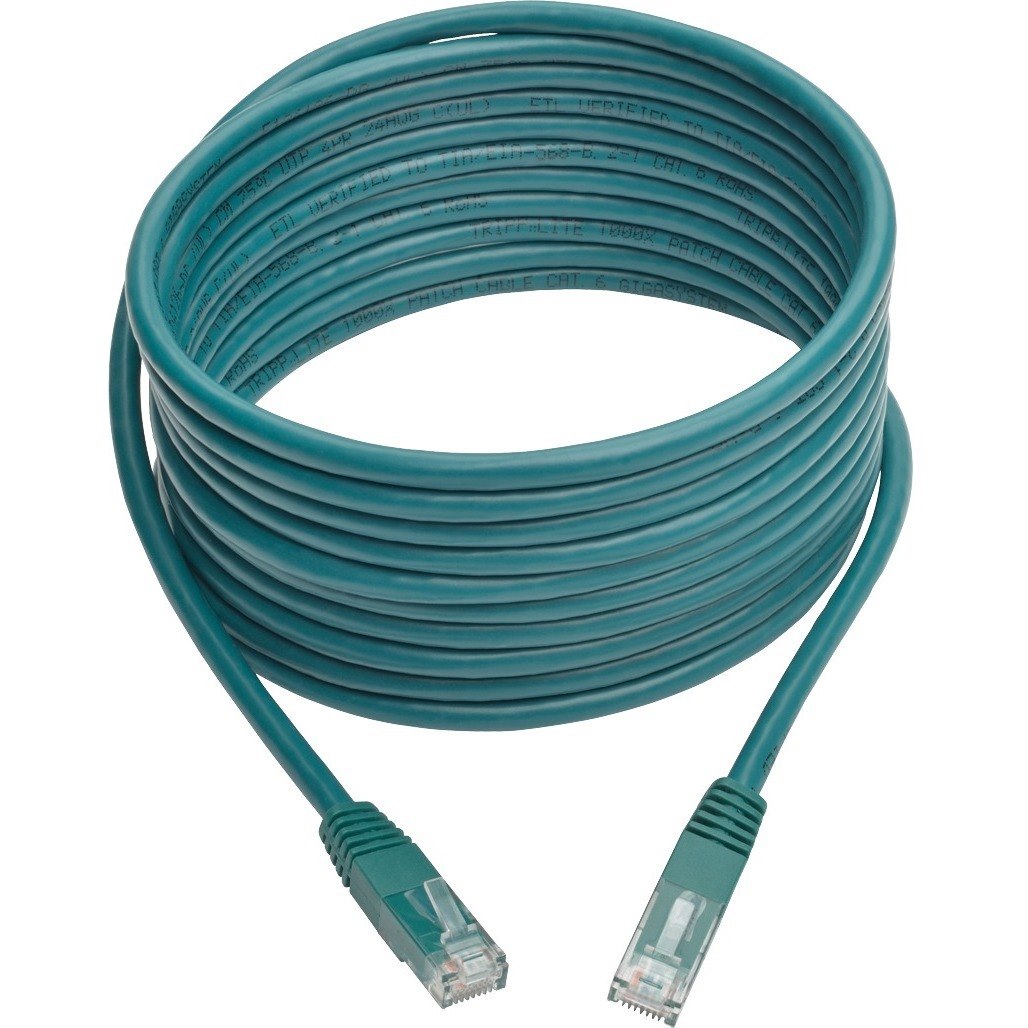 Eaton Tripp Lite Series Cat6 Gigabit Molded (UTP) Ethernet Cable (RJ45 M/M), PoE, Green, 15 ft. (4.57 m)