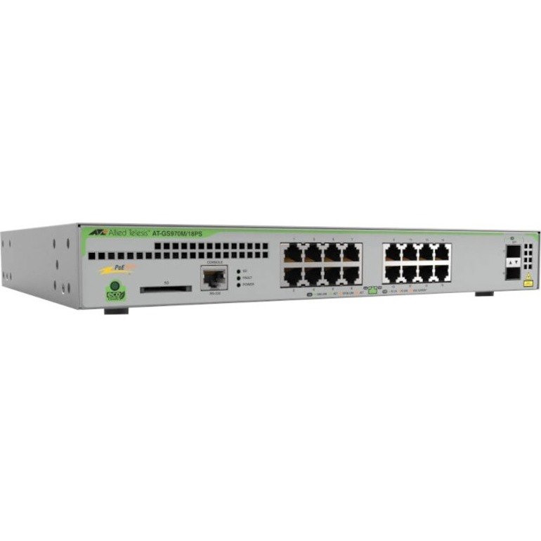 Allied Telesis CentreCOM GS970M GS970M/18PS 16 Ports Manageable Layer 3 Switch - Gigabit Ethernet - 10/100/1000Base-T, 100/1000Base-X