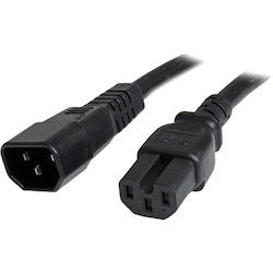StarTech.com 3ft (1m) Heavy Duty Extension Cord, IEC C14 to IEC C15 Black Extension Cord, 15A 250V, 14AWG, Heavy Gauge Power Cable
