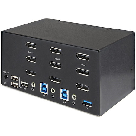 StarTech.com 2 Port Triple Monitor DisplayPort KVM Switch 4K 60Hz UHD HDR, DP 1.2 KVM Switch, 2-Pt USB 3.0 Hub, 4x USB HID, Audio, Hotkey