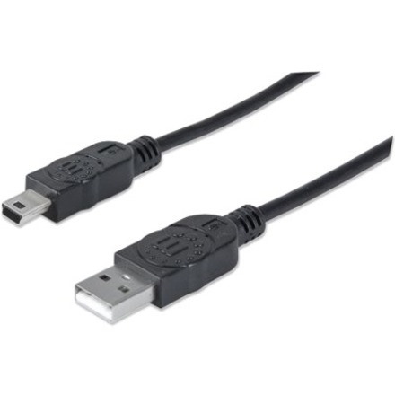 Manhattan USB-A to Mini-USB Cable, 1.8m, Male to Male, Black, 480 Mbps (USB 2.0), USB2HABM2M (except 20cm shorter), Hi-Speed USB, Lifetime Warranty, Polybag