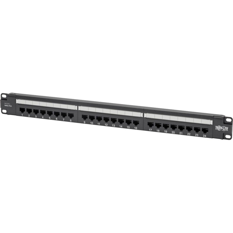 Eaton Tripp Lite Series Cat5e 24-Port Patch Panel - PoE+ Compliant, 110/Krone, 568A/B, RJ45 Ethernet, 1U Rack-Mount, TAA