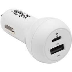 Tripp Lite by Eaton Dual-Port USB Car Charger - 30W PD Charging, USB-C (18W) & USB-A (12W), USB-C to Lightning Cable, White