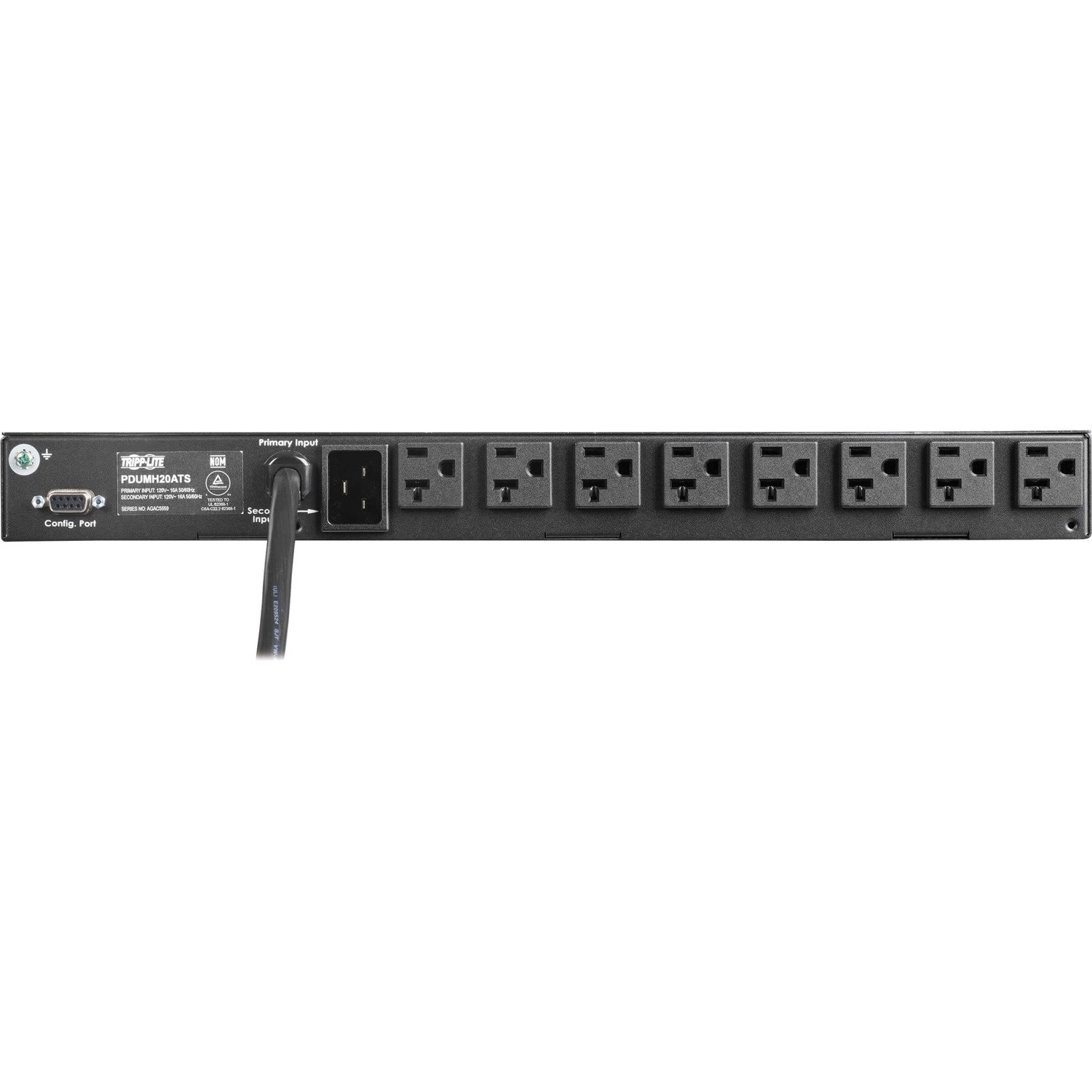 Tripp Lite by Eaton 1.92kW 120V Single-Phase ATS/Local Metered PDU - 16 5-15/20R Outlets, Dual L5-20P/5-20P Inputs, 12 ft. Cords, 1U, TAA