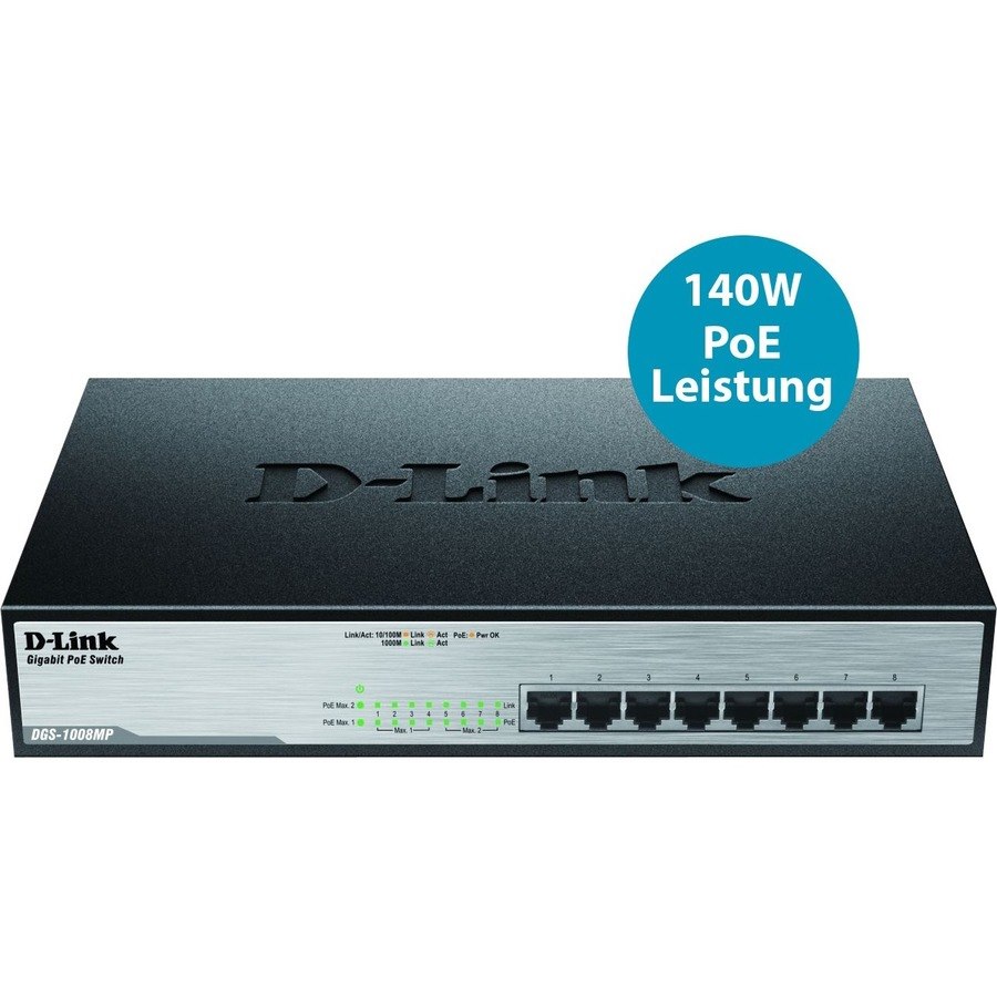 D-Link DGS-1008MP 8 Ports Ethernet Switch - Gigabit Ethernet - 1000Base-T