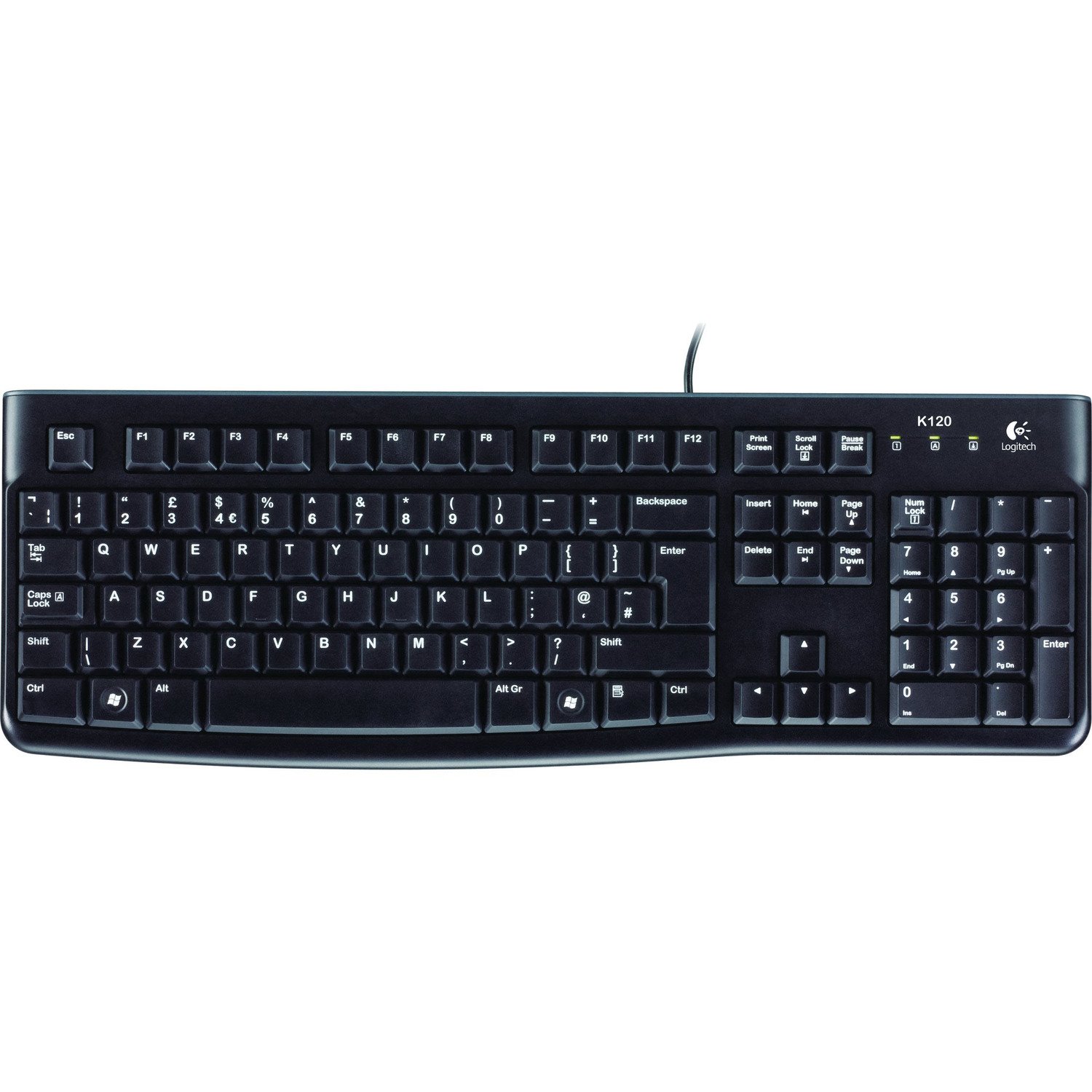 Logitech K120 Keyboard - Cable Connectivity - USB Interface - English - QWERTY Layout - Black