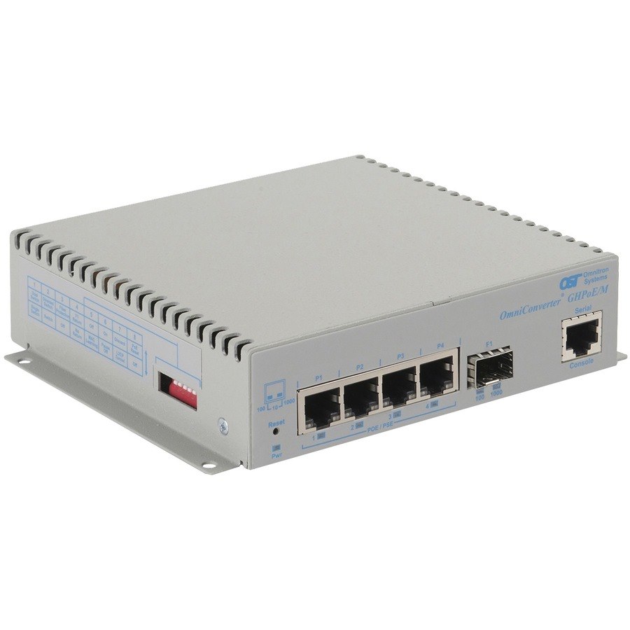 Omnitron Systems OmniConverter Managed Gigabit High Power 60W PoE, SFP, RJ-45, Ethernet Fiber Switch