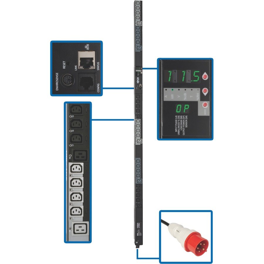 Tripp Lite by Eaton PDU 3-Phase Switched 200V - 240V 11.5kW C13 C19 IEC309 20A Red 0U