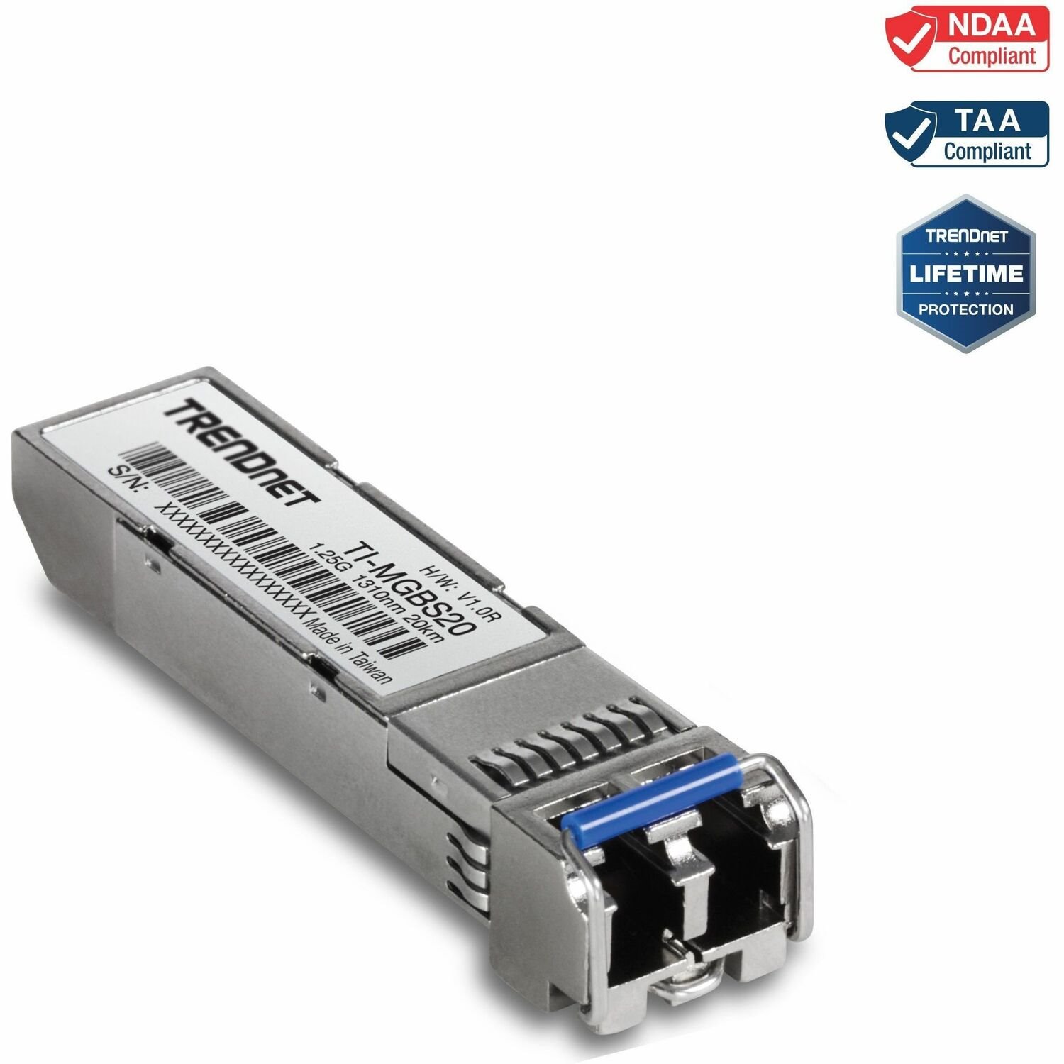 TRENDnet TI-MGBS20, 1000Base-LX Industrial SFP Single- Mode LC Module (20km), Lifetime Protection