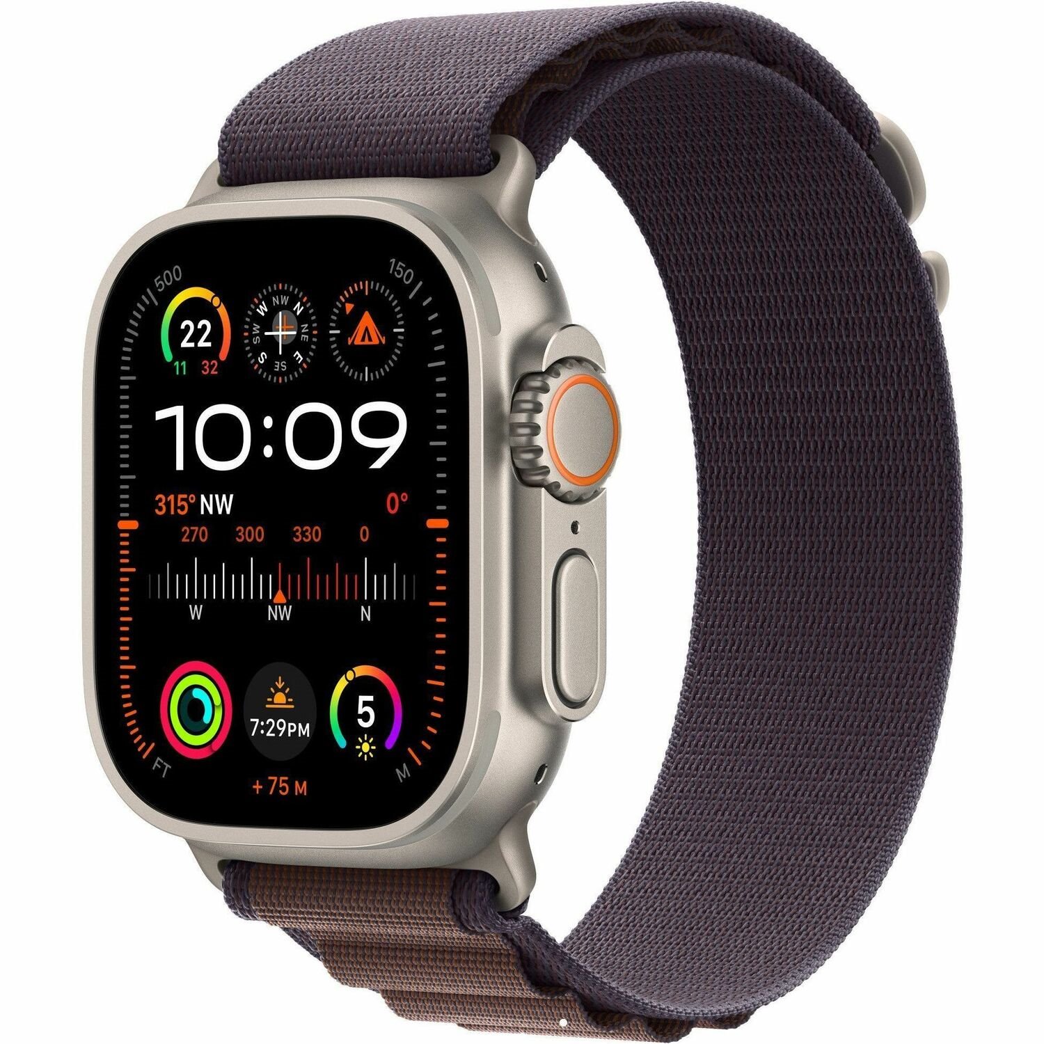 Apple Watch Ultra 2 Smart Watch - 49 mm Case Height - 44 mm Case Width - Titanium Case Color - Indigo Band Color - Glass Body Material - Titanium Case Material - Wireless LAN - LTE, UMTS