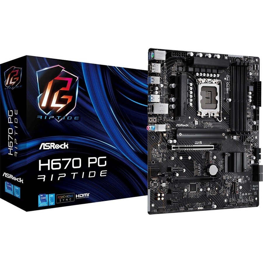 ASRock H670 PG Riptide Desktop Motherboard - Intel H670 Chipset - Socket LGA-1700 - Intel Optane Memory Ready - ATX