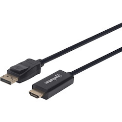 Manhattan DisplayPort 1.1 to HDMI Cable, 1080p@60Hz, 1m, Male to Male, DP With Latch, Black, Not Bi-Directional, Three Year Warranty, Polybag
