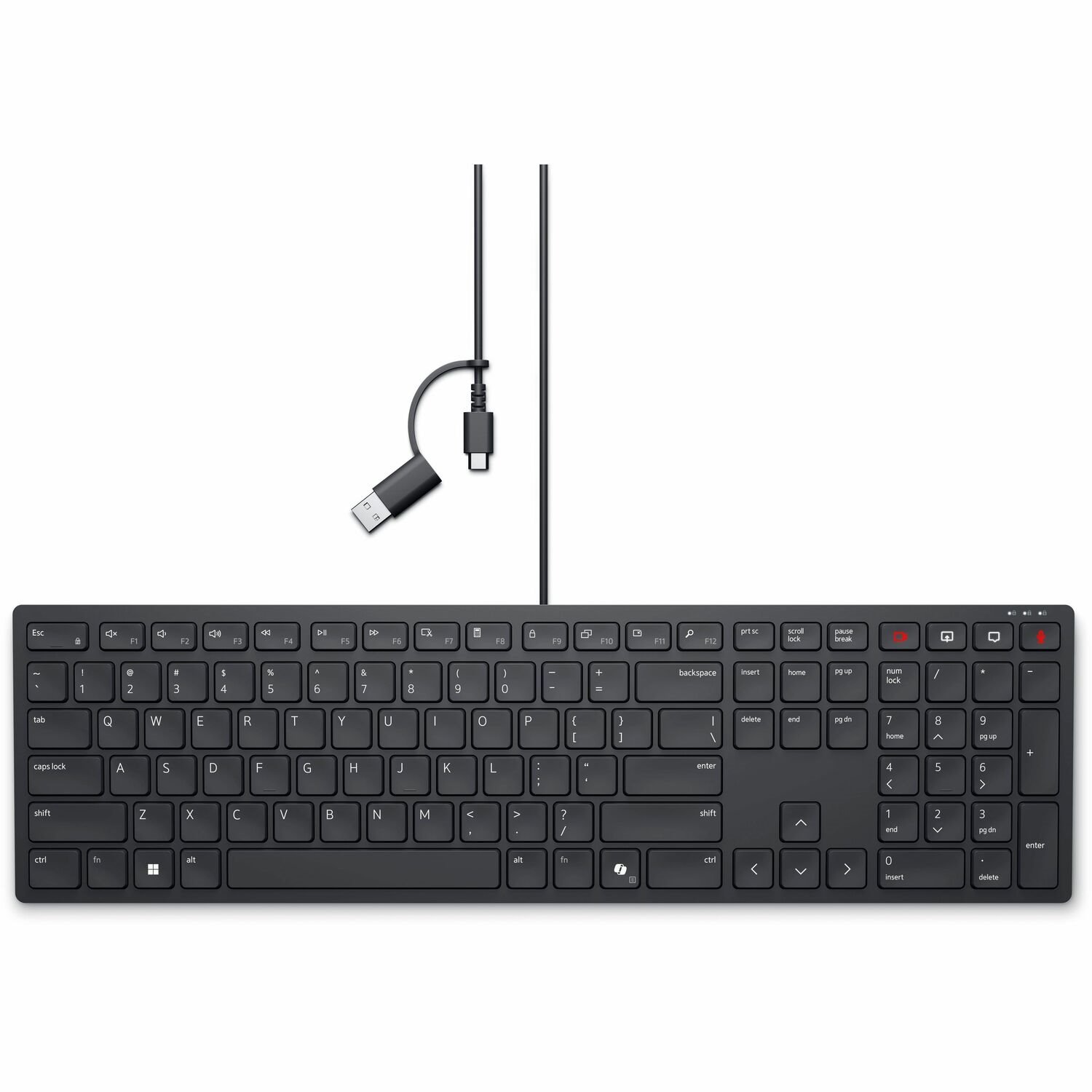 Dell KB525C Rugged Keyboard - Cable Connectivity - USB Type C, USB Type A Interface - English (US) - QWERTY Layout