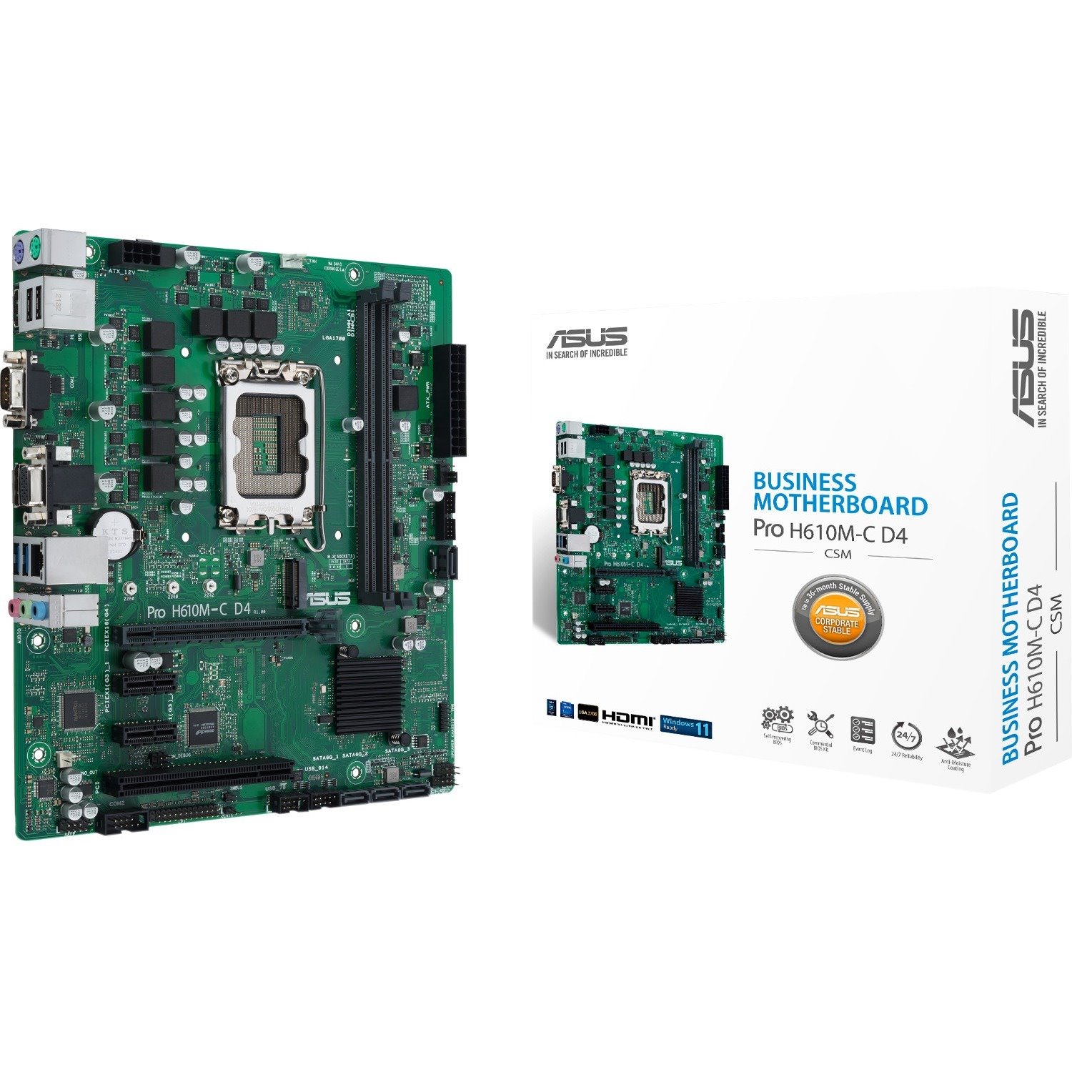 Asus H610M-C D4-CSM Desktop Motherboard - Intel H610 Chipset - Socket LGA-1700 - Micro ATX