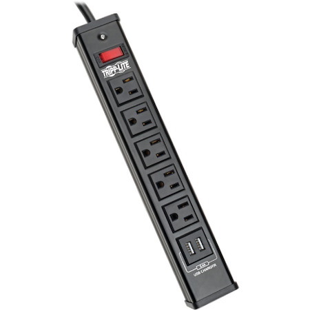 Tripp Lite by Eaton 5-Outlet Surge Protector with 2 USB Ports (3.4A Shared) - 6 ft. (1.83 m) Cord, 450 Joules, Metal Housing