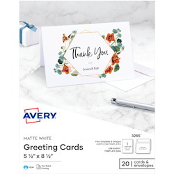 Avery&reg; Half-Fold Greeting Cards, Matte, 5-1/2" x 8-1/2" , 20 Cards/Envelopes (3265)