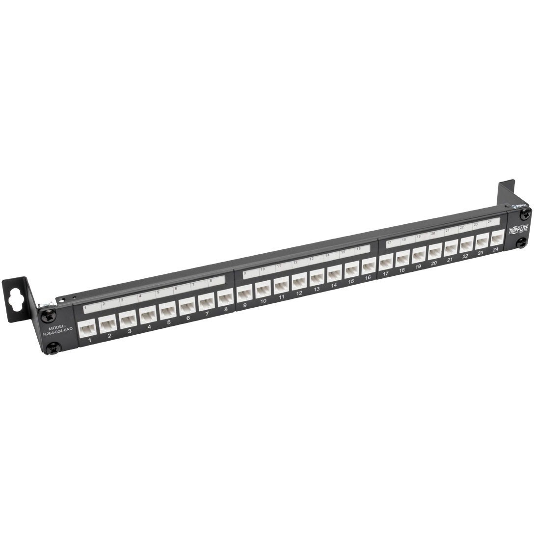 Tripp Lite by Eaton 24-Port 1U Rack-Mount Cat6a Feedthrough Patch Panel with 90-Degree Down-Angled Ports, RJ45 Ethernet, TAA