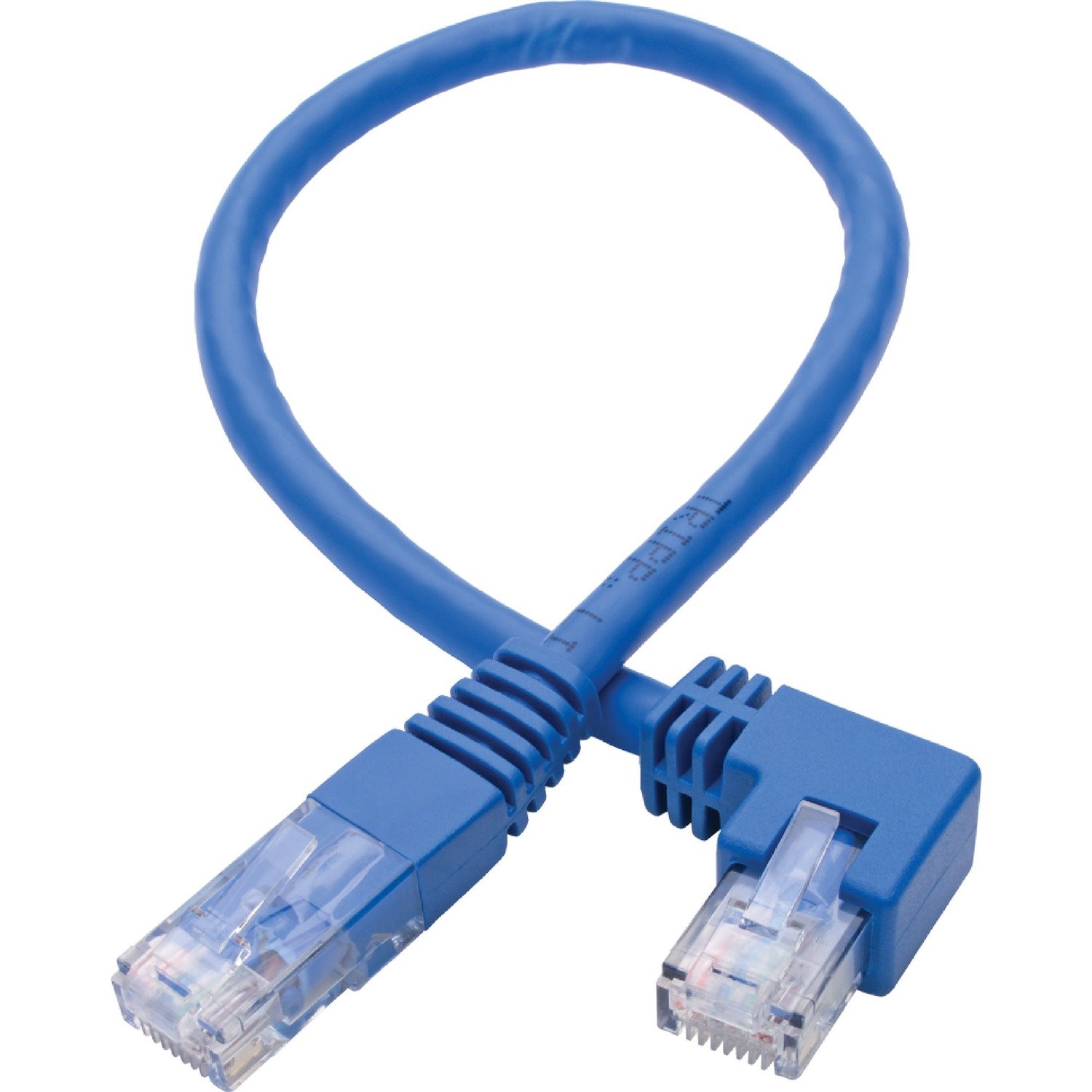 Eaton Tripp Lite Series Left-Angle Cat6 Gigabit Molded UTP Ethernet Cable (RJ45 Left-Angle M to RJ45 M), Blue, 1 ft. (0.31 m)