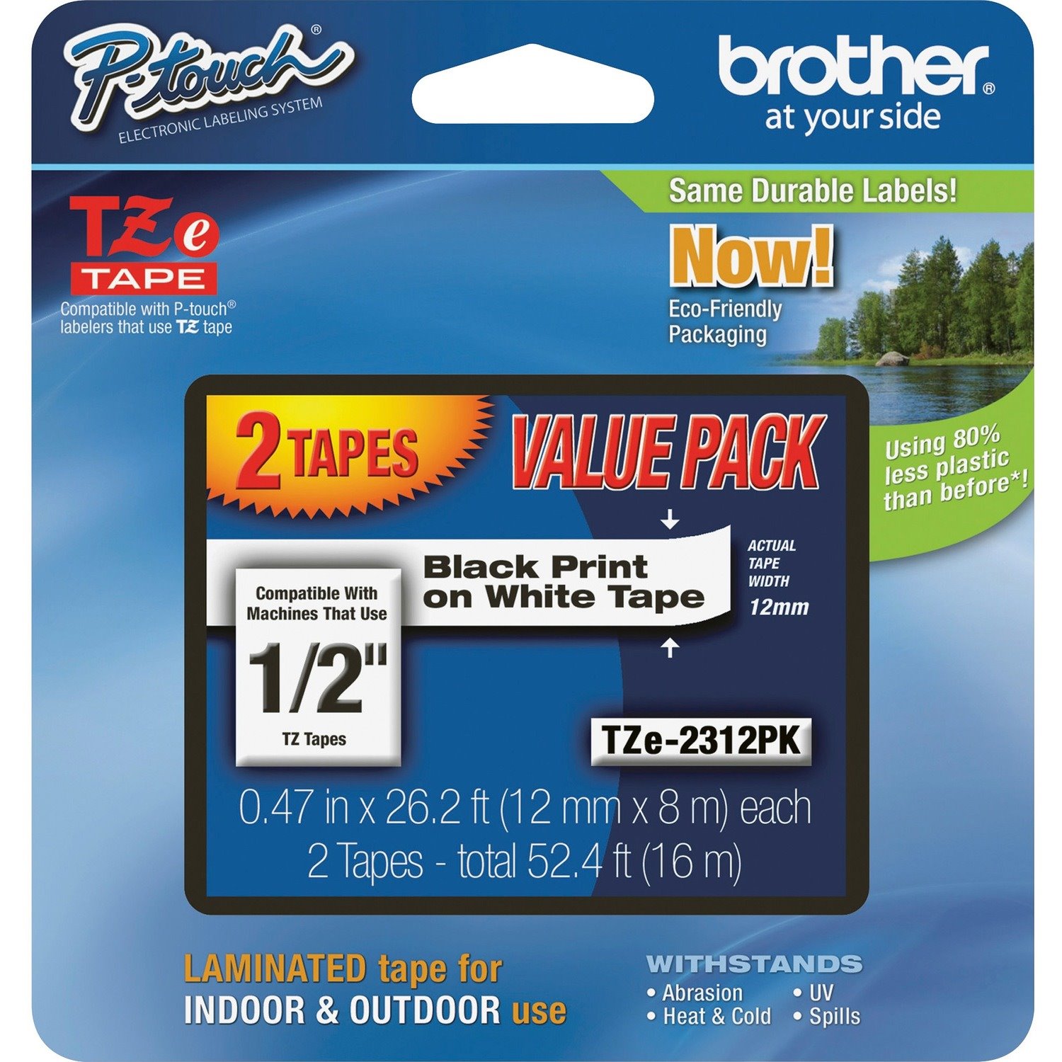 Brother 1/2" Black/White TZe Laminated Tape Value Pack