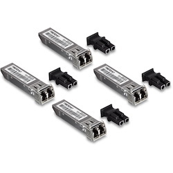 TRENDnet SFP Multi-Mode LC Module 4-Pack, TEG-MGBSX/4, Transmission Up to 550m (1804 Ft), Mini-GBIC, Hot Pluggable, IEEE 802.3z Gigabit Ethernet, Supports Up to 1.25 Gbps, Lifetime Protection