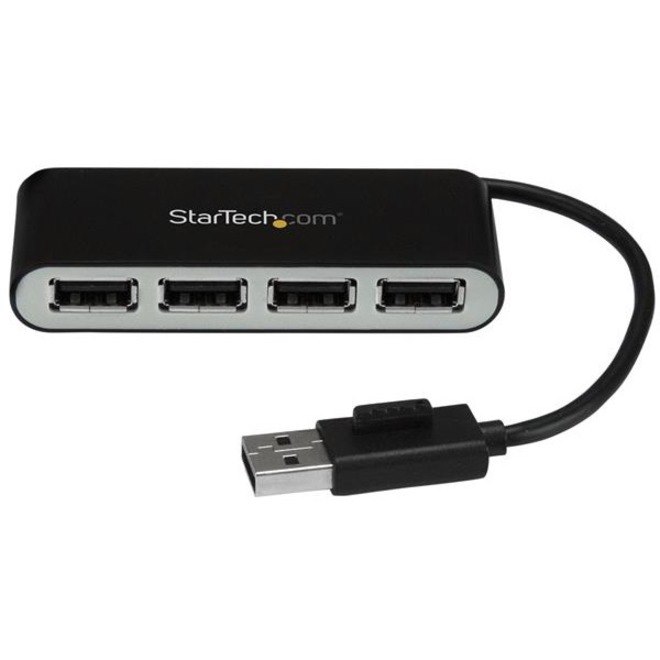 StarTech USB Hub - 4-Port Portable USB 2.0 Hub with Built-in Cable