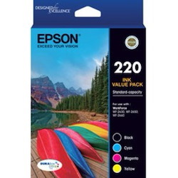 Epson DURABrite Ultra 220 Original Standard Yield Inkjet Ink Cartridge - Value Pack - Black, Cyan, Magenta, Yellow - 4 Pack
