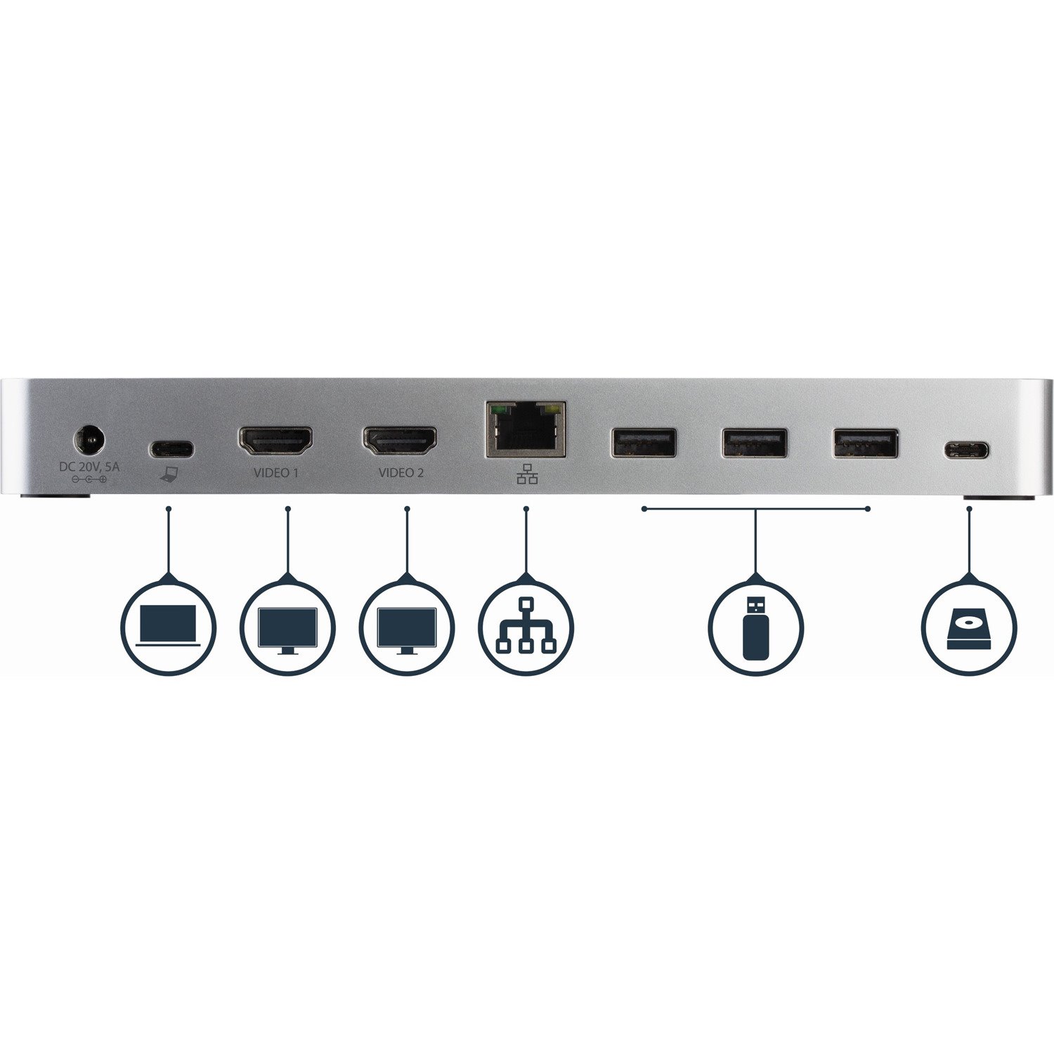 StarTech.com Dual Monitor USB C Docking Station w/ 60W Power Delivery - USB 3.1 Gen 1 Type C to HDMI or DVI - 5x USB - Windows Laptop Dock